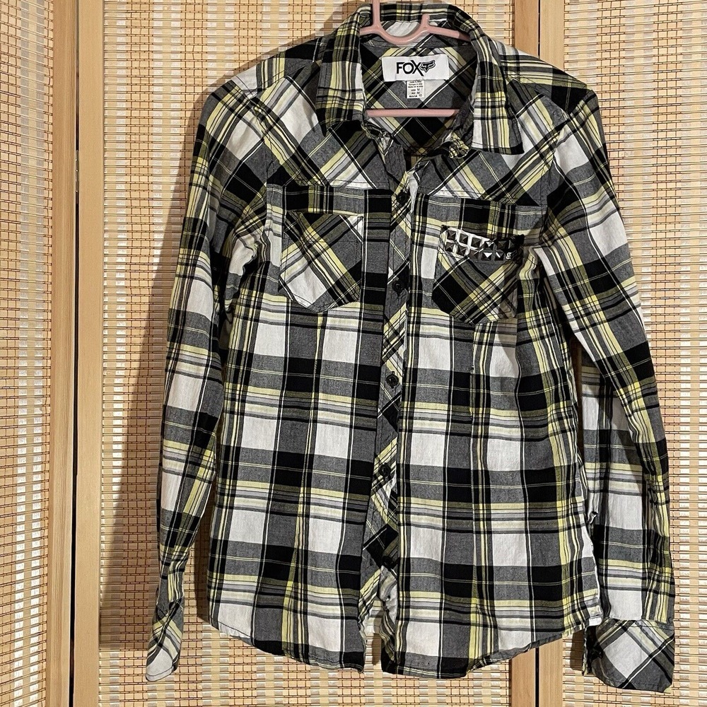 FOX Racing Womens M Plaid Long Sleeve Button Up Roll Tab Shirt